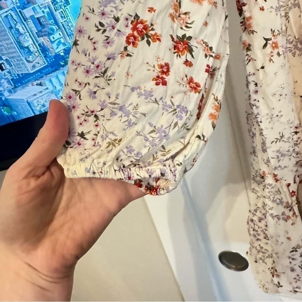 Super cute floral mini dress fully lined button bodice v-neck women's size L - Picture 5 of 8